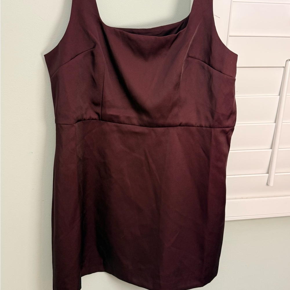 A New Day Burgundy Satin Square Neck Mini Dress NWT - Picture 8 of 8
